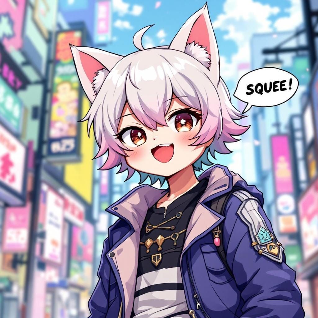 Kawaii Neko Boy in Anime Key Visual Style