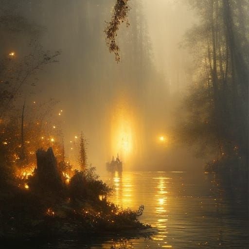 Enchanted Lake at Twilight: A Dark Fantasy Concept