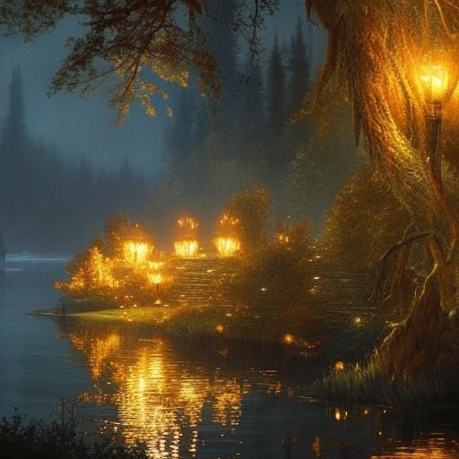 Enchanted Lake: Golden Light and Floating Candles