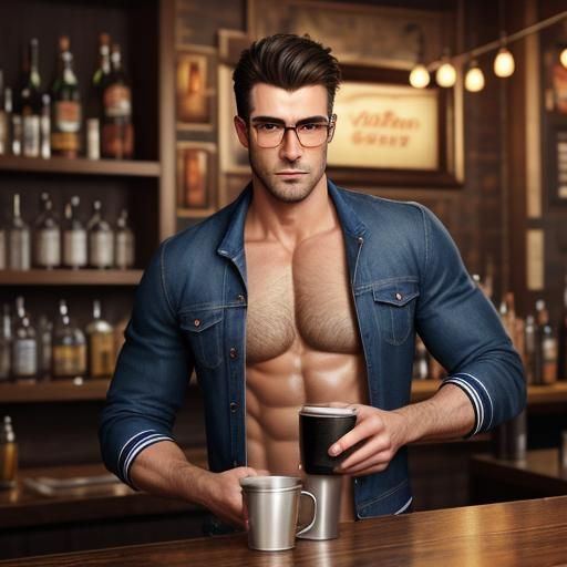 Handsome Bartender Makes Cocktails in Cozy Gay Bar