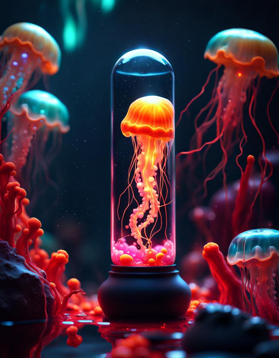 Colorful Jellyfish in Lava Lamp: Digital Art
