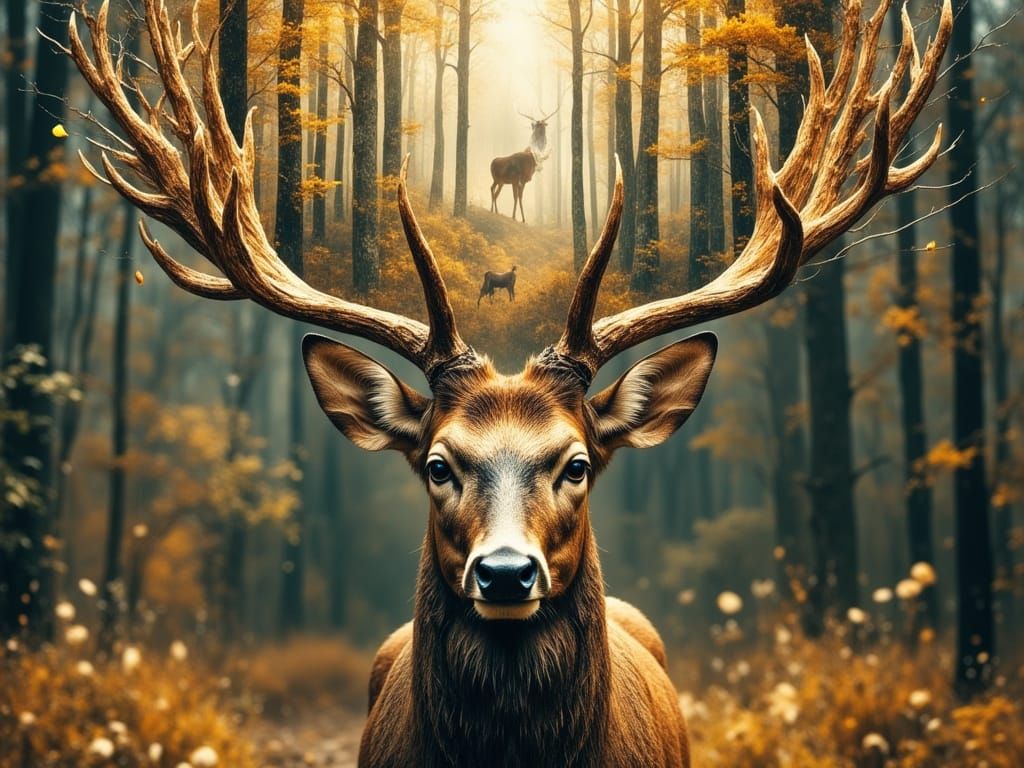 Majestic Buck with Forest Antlers in Audubon Klimt Style