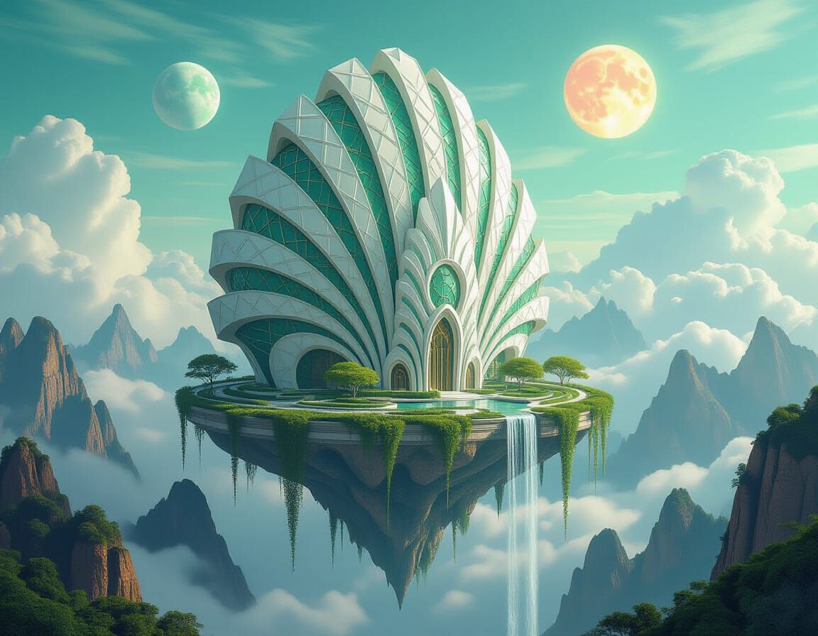 Art Deco Seashell Skyscraper on Floating Island