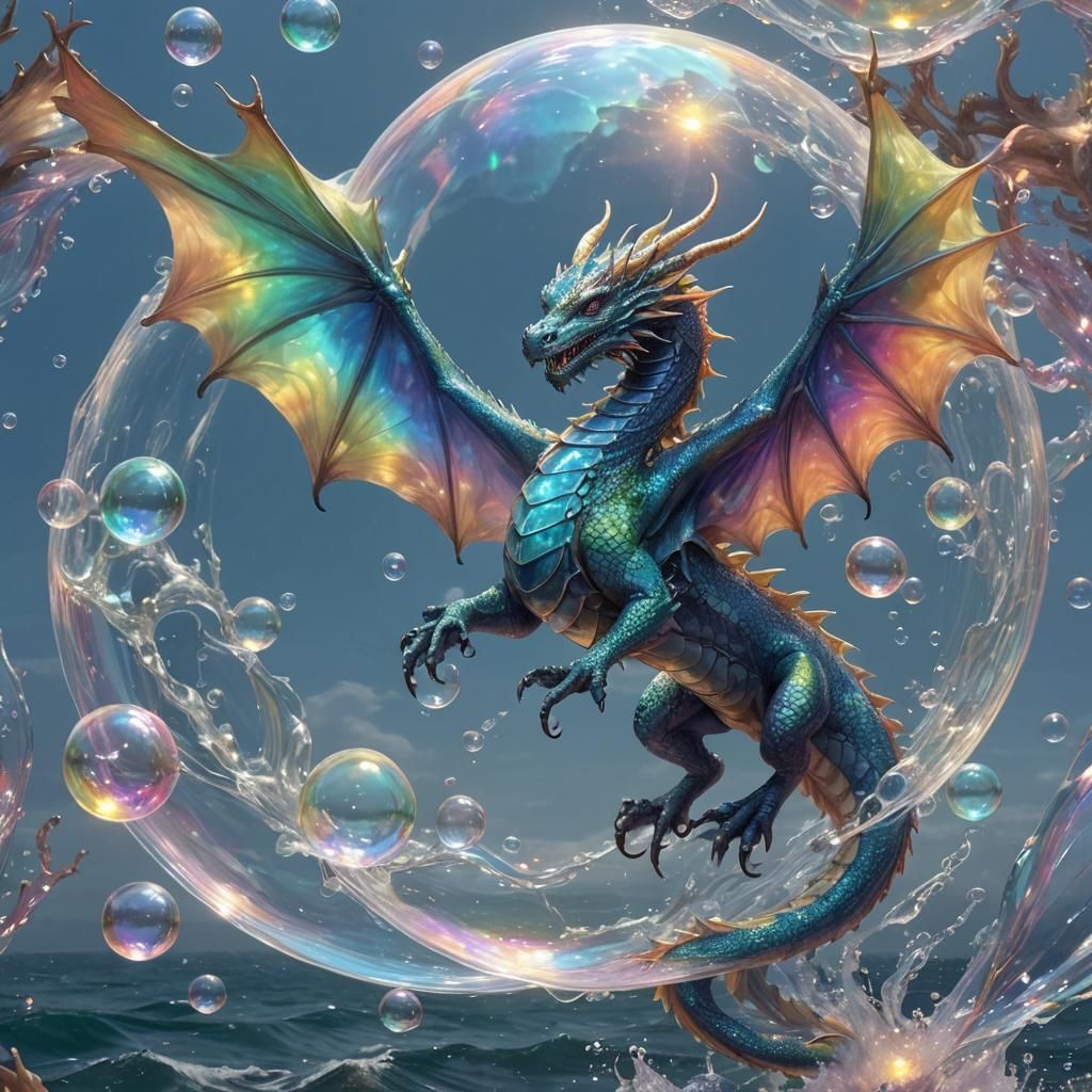 Iridescent Dragon Flies Over the Sea