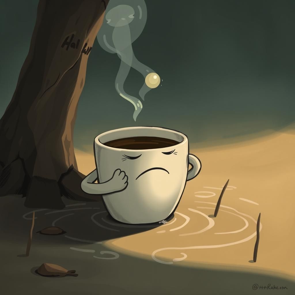 Sad Coffee Cup Wading Through Marsh