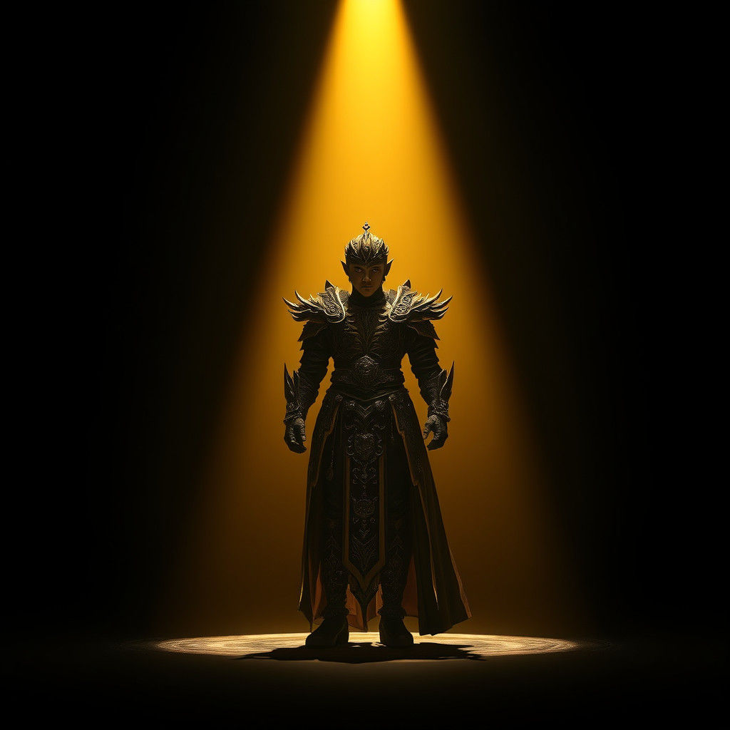 Fantasy Performer in Golden Spotlight, Cinematic Concept Art