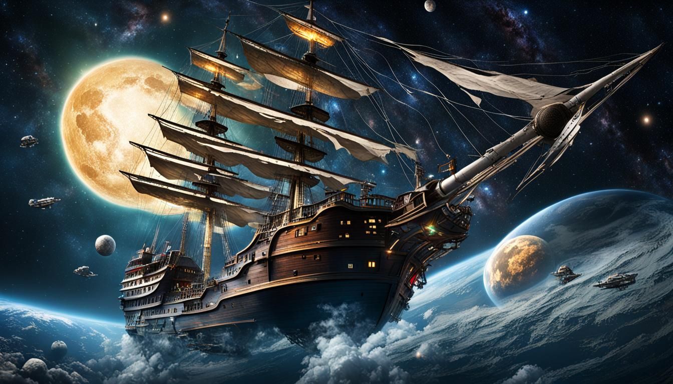 Pirate Ship Sailing Through Outer Space