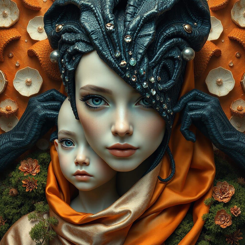Dual Alien Woman Portrait: Child and Elder