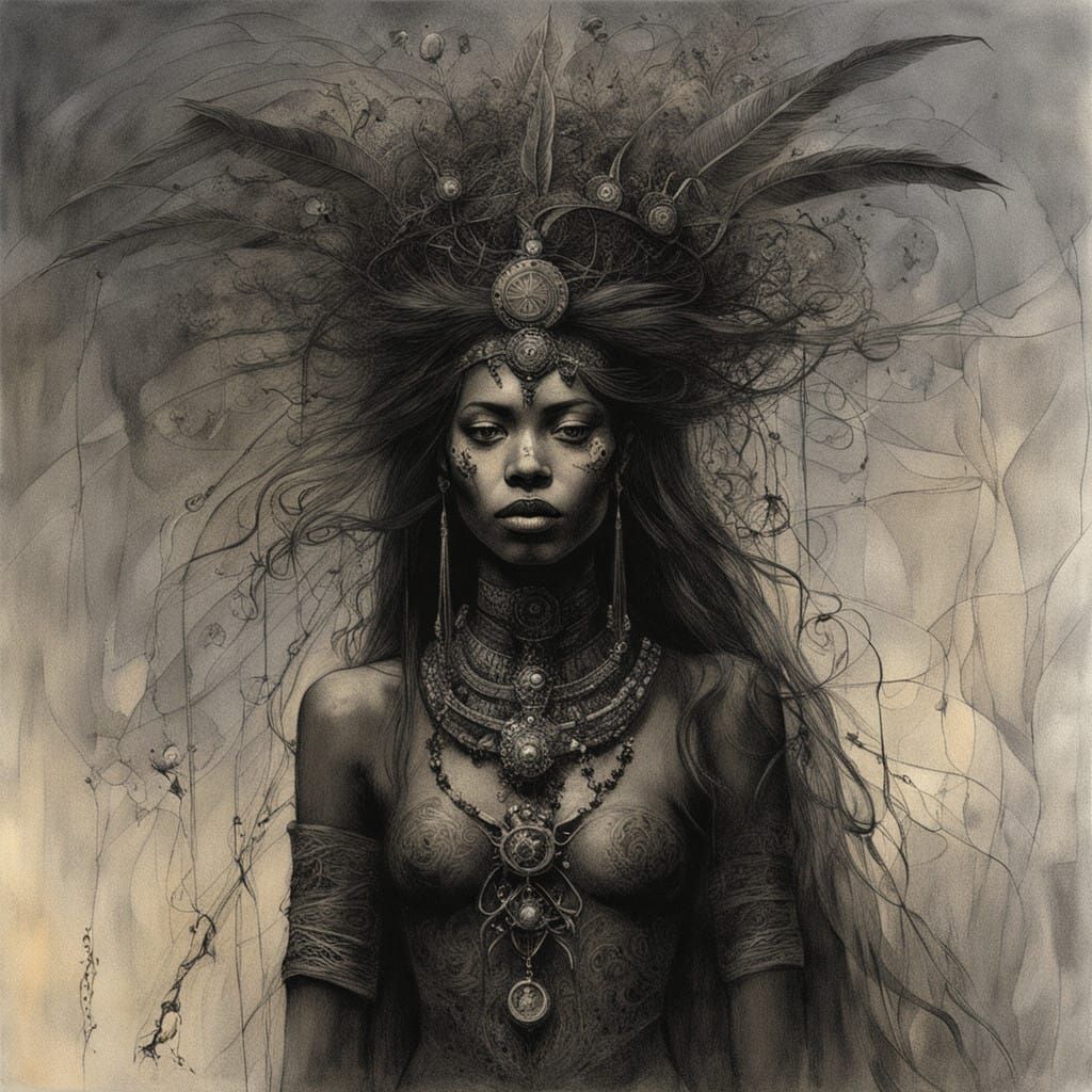 Mysterious European Witch in Dark, Smoky Lodge