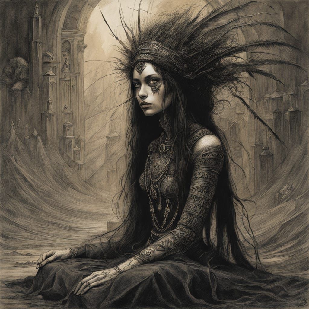 Enchanting European Witch in Dark, Mystical Ritual