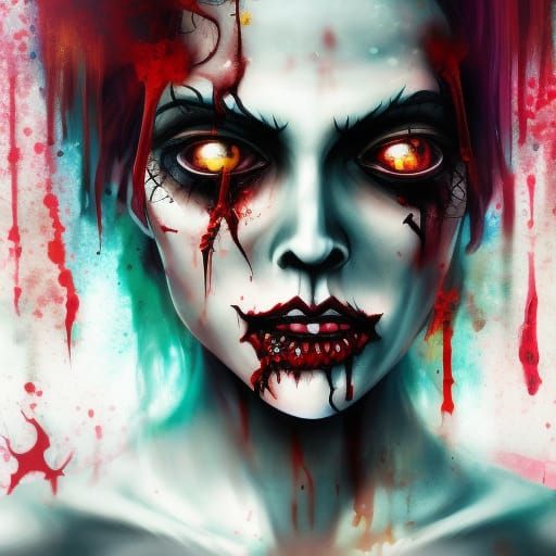 Intricately Detailed Zombie Bride in Splash Art Style
