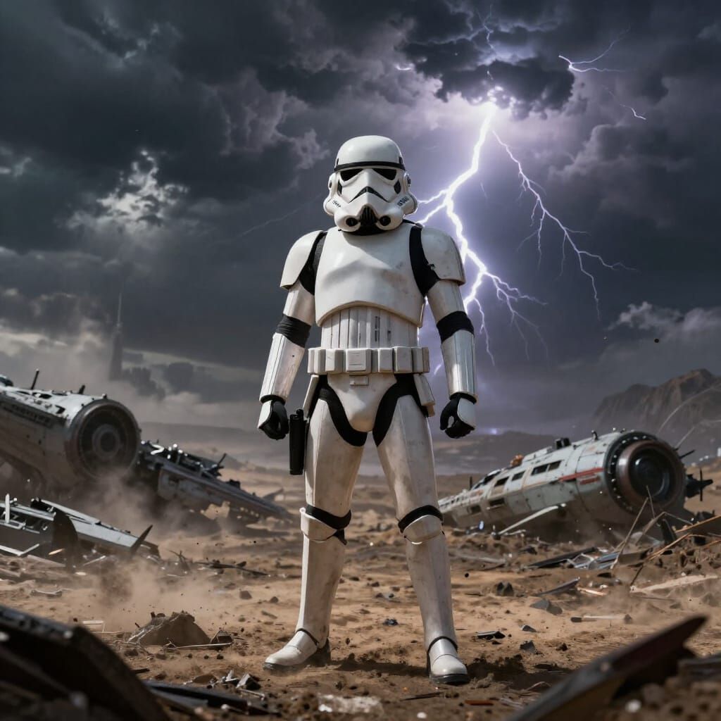 Lone Stormtrooper on Desolate Battlefield