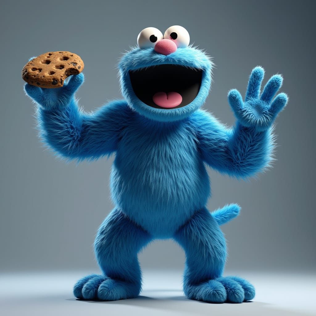 Surreal 8K Photorealistic 3D Cookie Monster Portrait in Dyna...