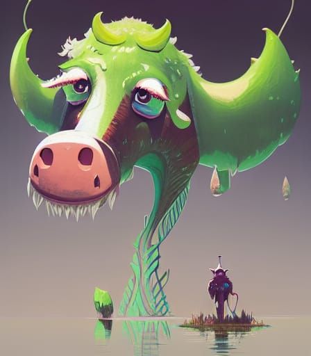 Monster Cow Plant: Surreal Digital Illustration