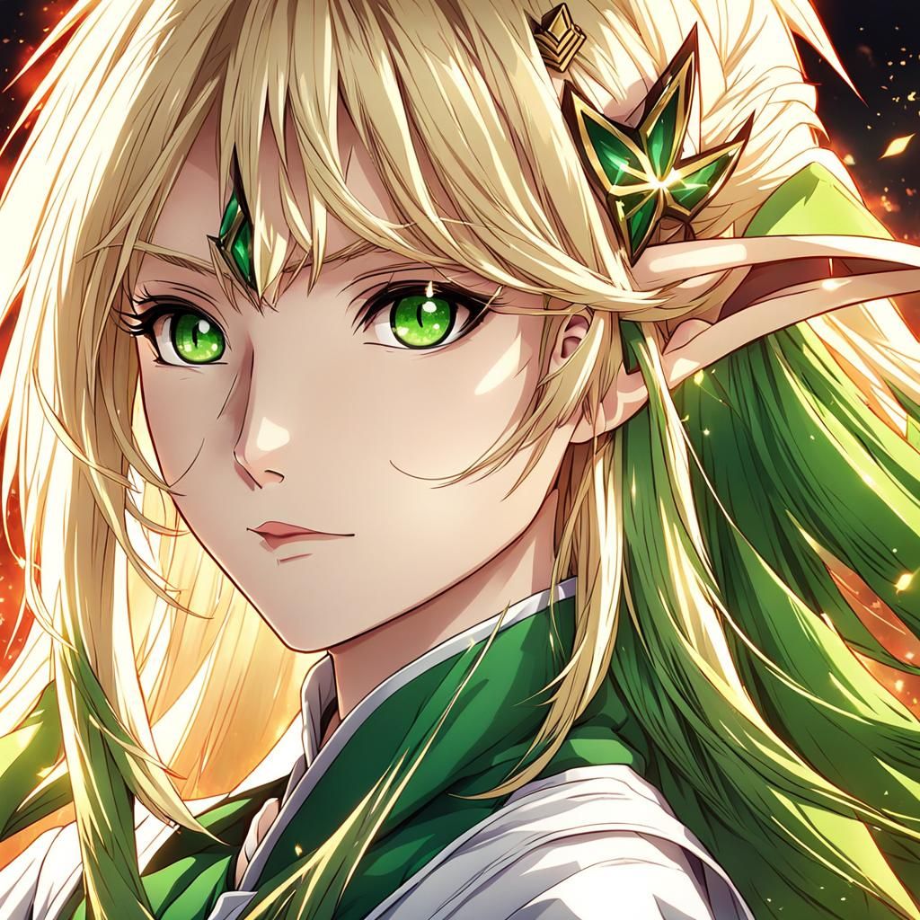Anime Elf Girl with Blonde Hair and Green Eyes