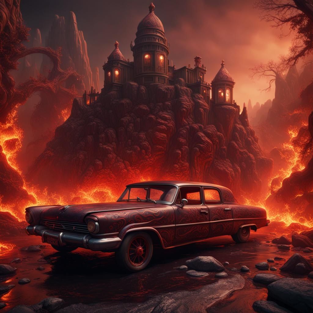 Infernal Car Concept Art in Detailed Matte Style
