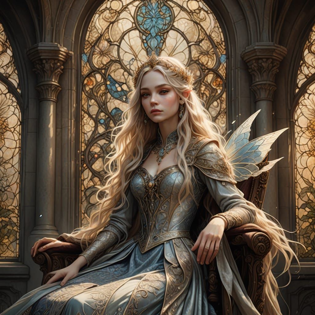 Regal Fairy Noble Lady in Whimsical Throne Room