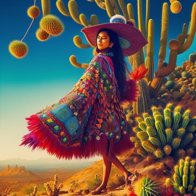 Cactus Person in Sombrero: Fantasycore Desert Portrait