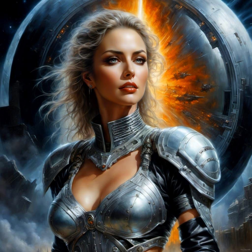 Futuristic Seductress in Realistic Oil Painting