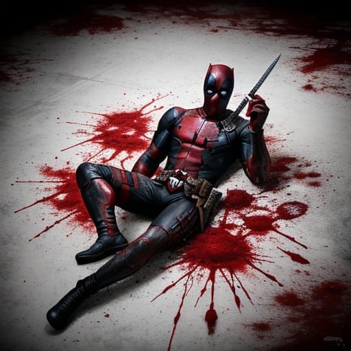 Deadpool in Bloody White Room Dark Fantasy Art