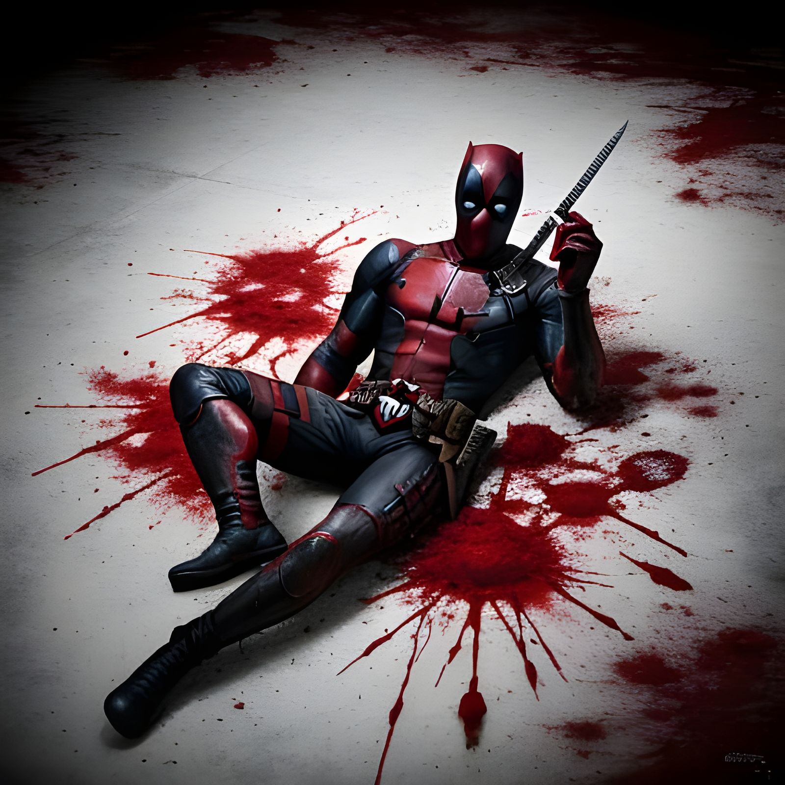 Deadpool in Bloody White Room Dark Fantasy Art