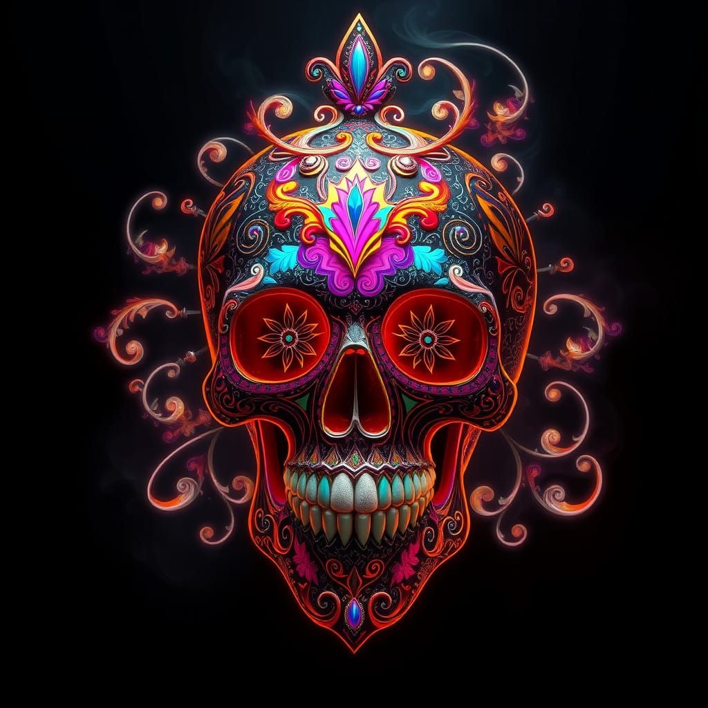 Glowing Sugar Skull in Fantasy Concept Art Style
