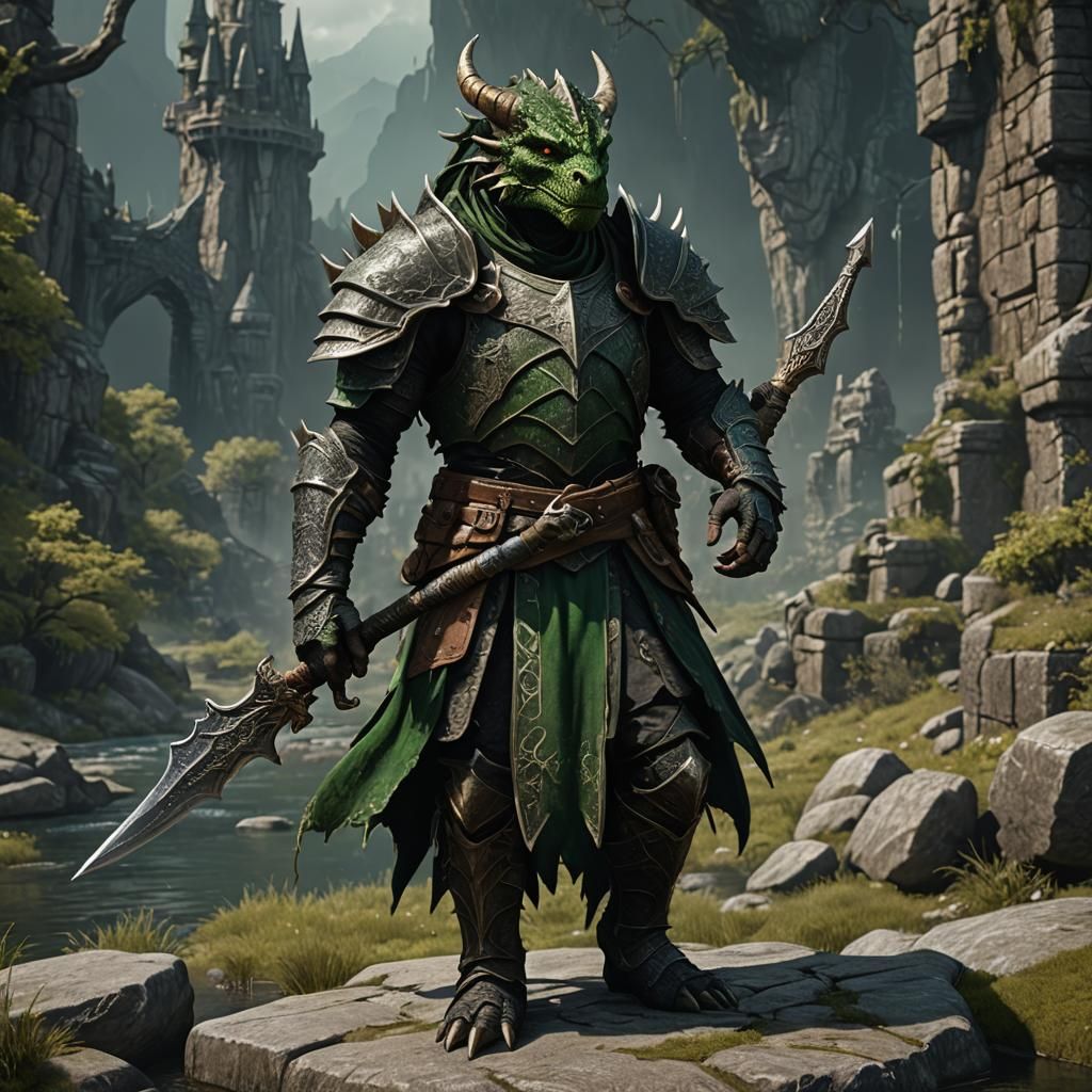 DragonBorn Warrior with Spear: Fantasy Concept Art
