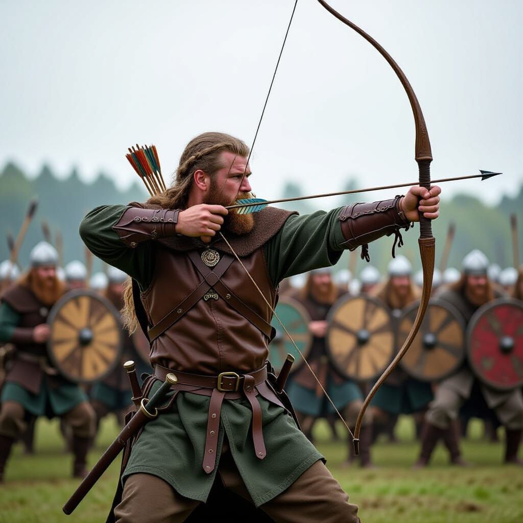 Heroic Anglo-Saxon Archer in Viking Battle