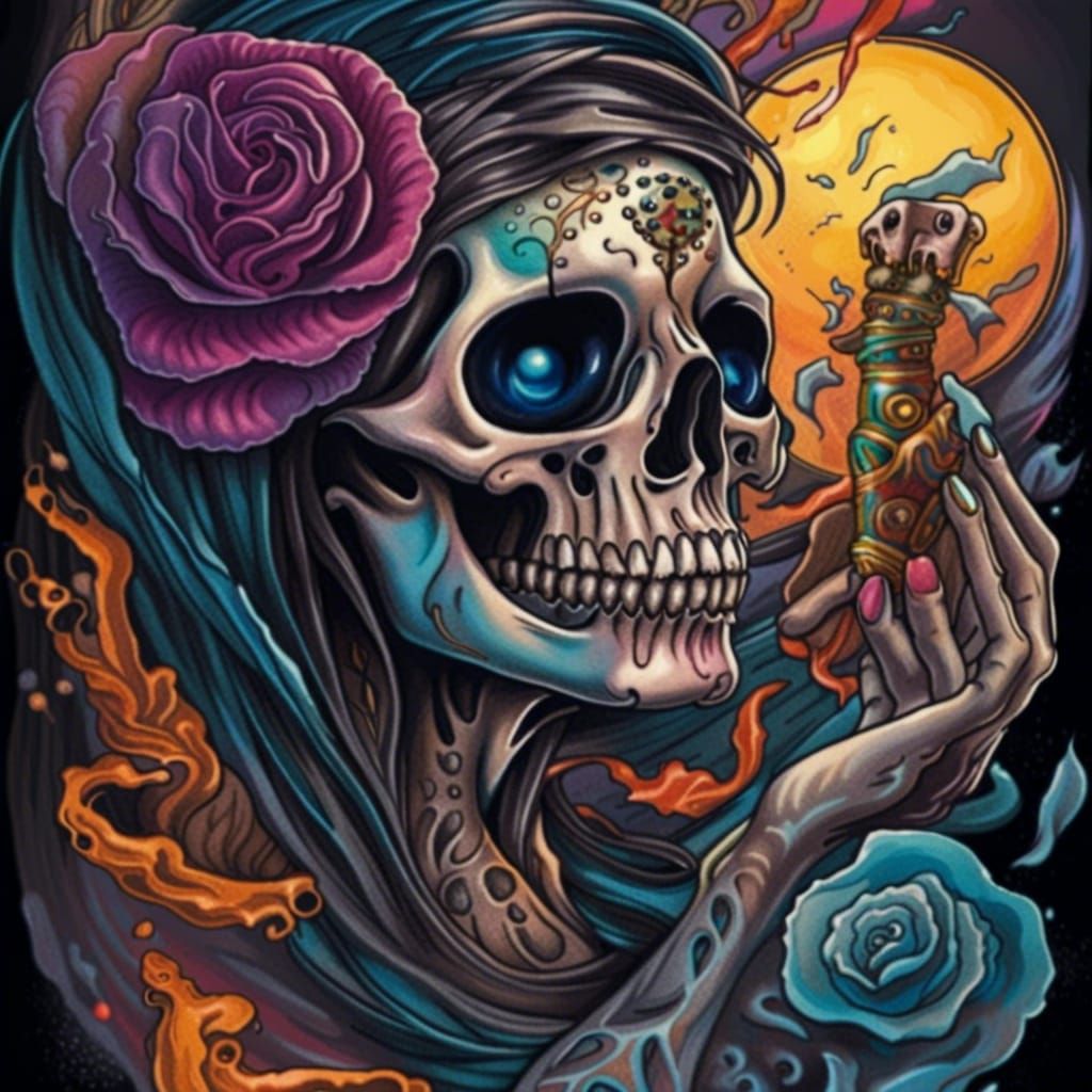 Surreal Tarot Death and Rebirth Card Tattoo Design