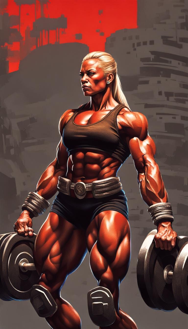 Ripped Female Bodybuilder as Heavy Class Warrior
