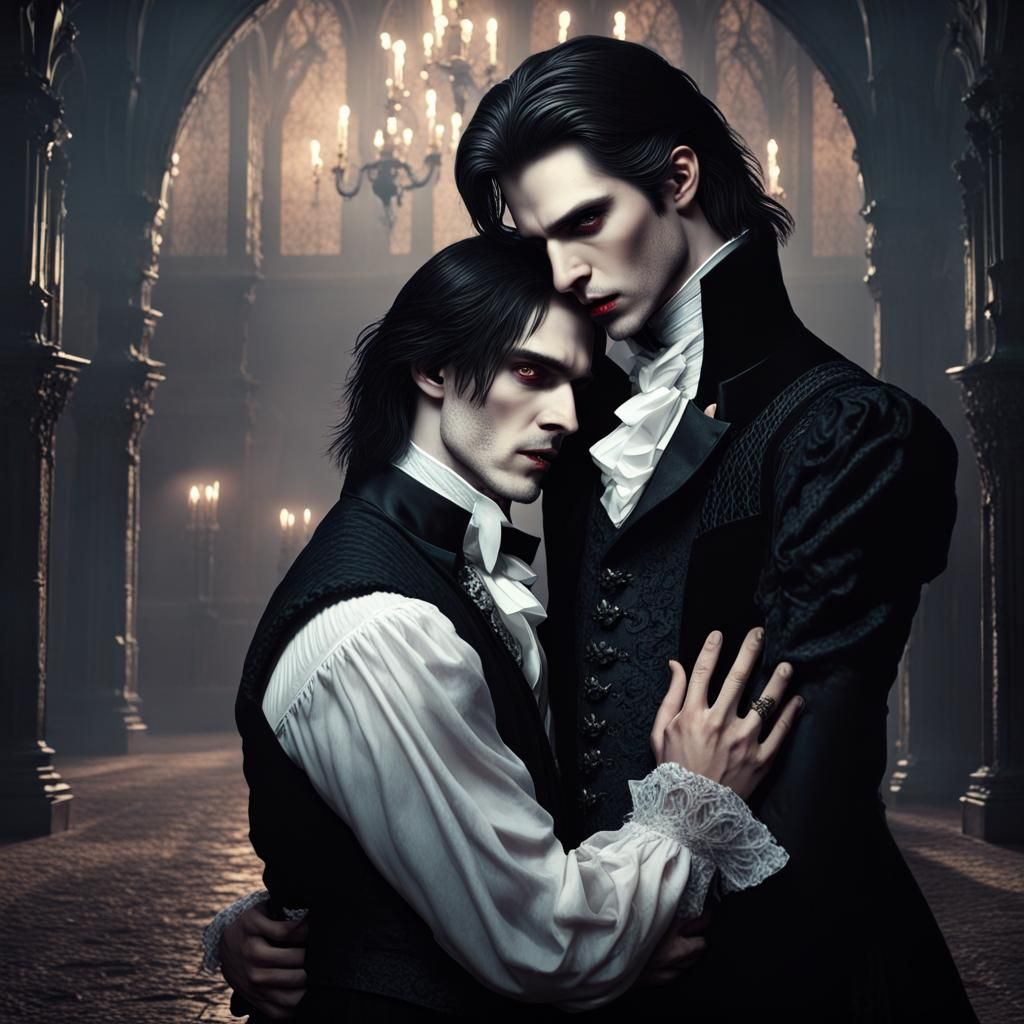 Gothic Male Vampires in Love: Dark Fantasy Art