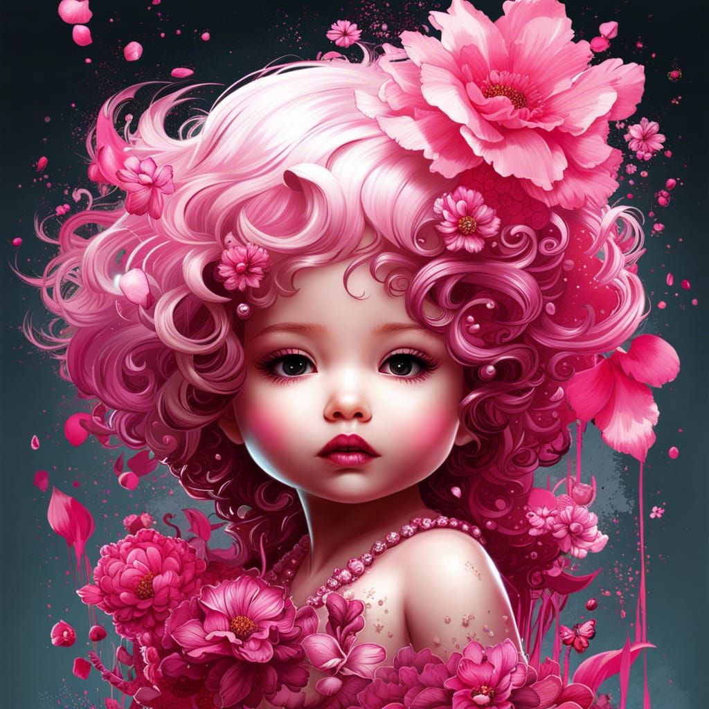 Cute Chibi Girl Portrait with Floral Accents