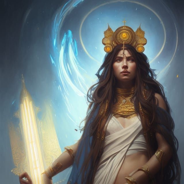 Priestess Portrait with Dynamic Lighting, Detailed Art