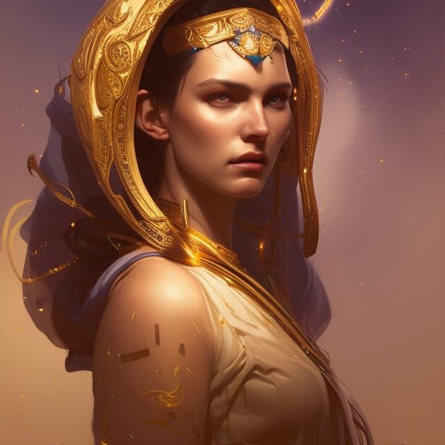 Priestess Portrait with Dynamic Lighting, Art Nouveau Style