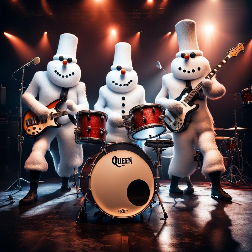 Queen as Snowmen Playing Instruments: Hyperrealistic Renditi...