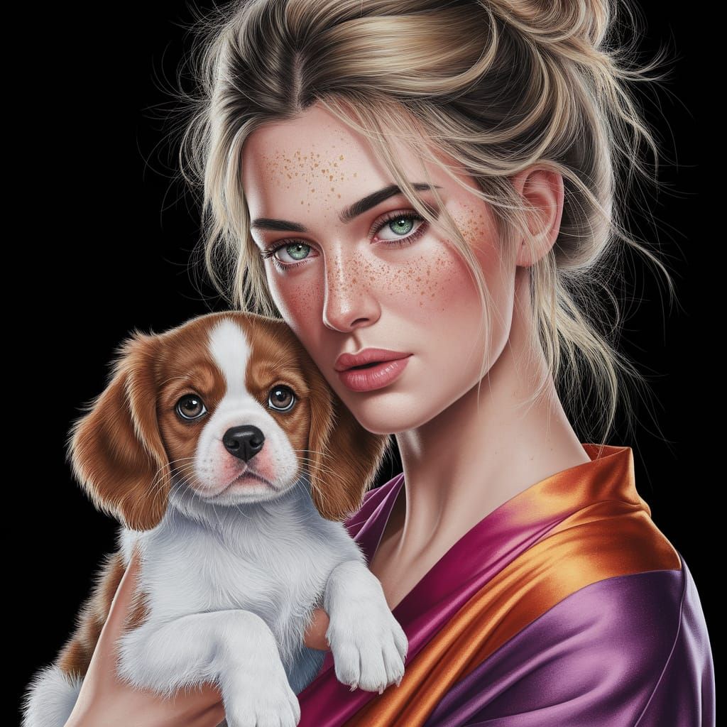 Gypsy Woman with Puppy: Hyperdetailed Digital Painting