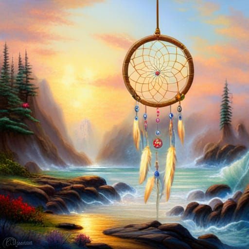 Ethereal Dreamcatcher in a Thomas Kinkade Style