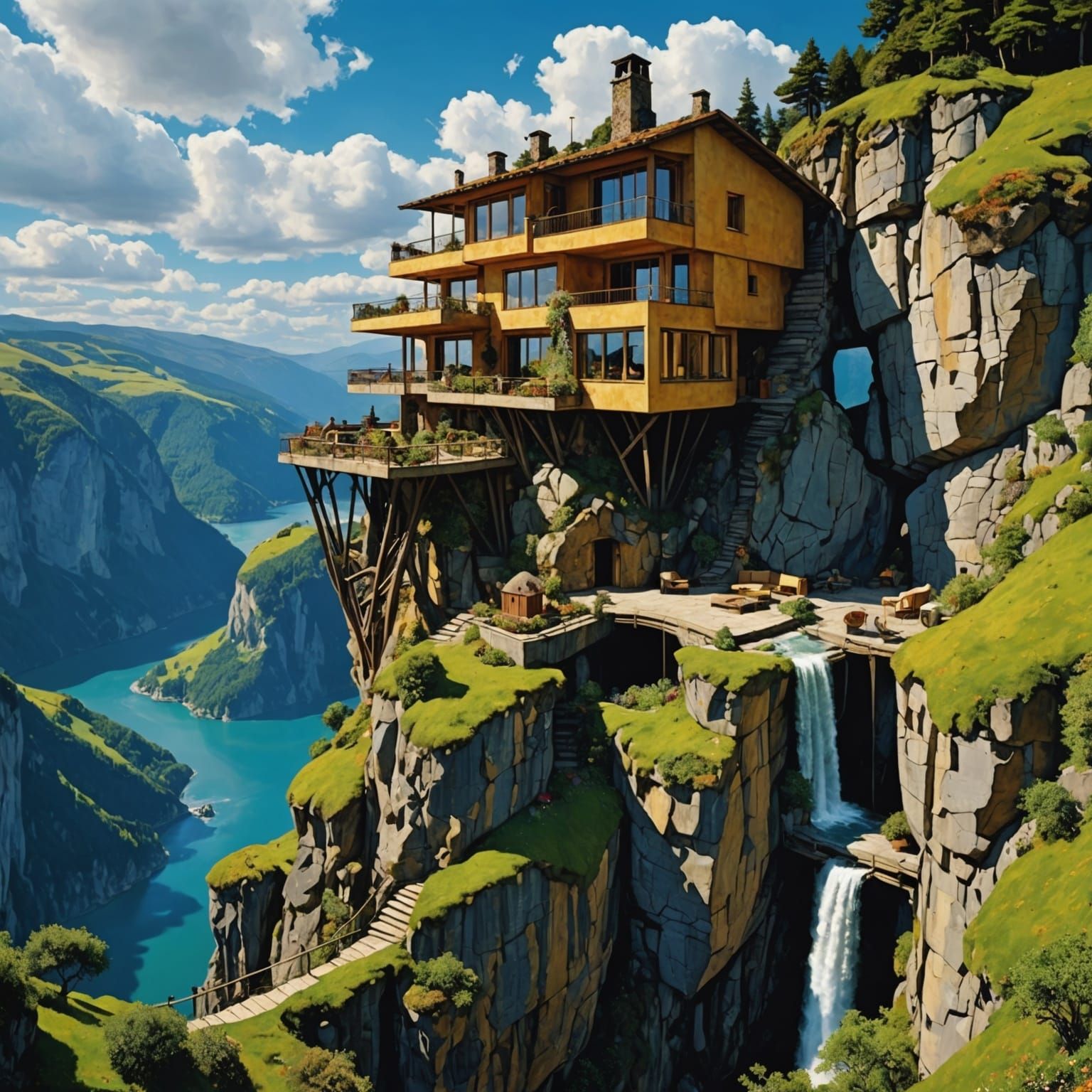 Cliffside House Inspired by Klimt and Tinguely