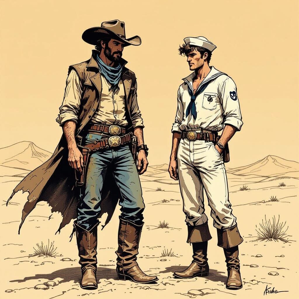 Blueberry and Corto Maltese in Franco-Belgian Comic Style