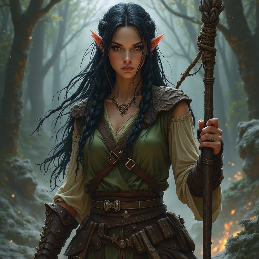 Half-Elf Druid-Fighter Portrait in Dark Fantasy Style