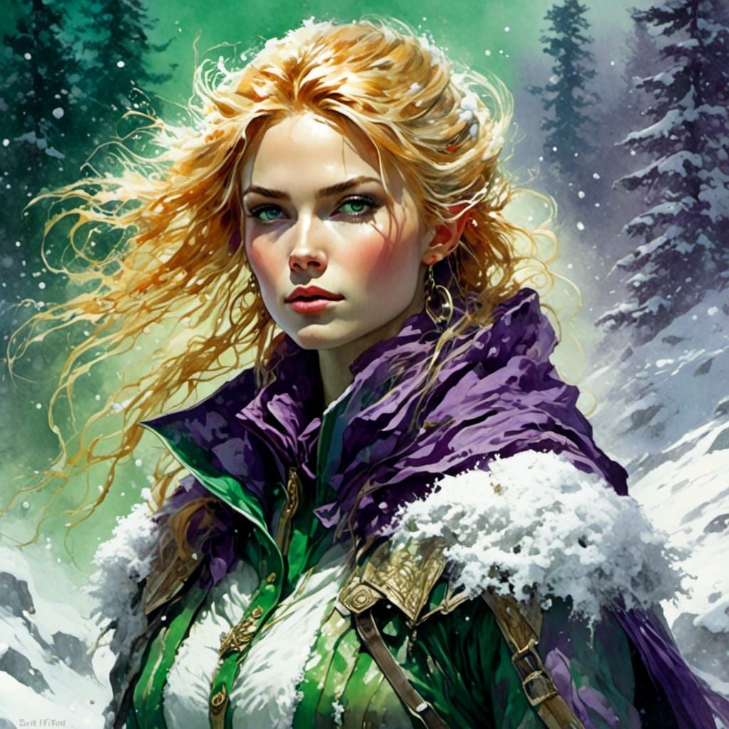 Elf Rogue in Icy Landscape: Digital Watercolor