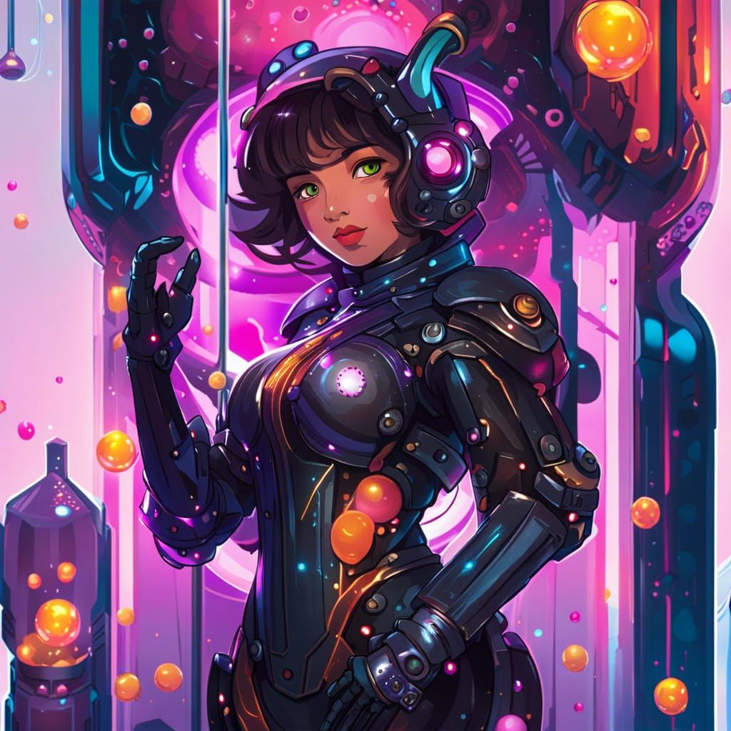 Girl in Futuristic Armor in Lava Lamp
