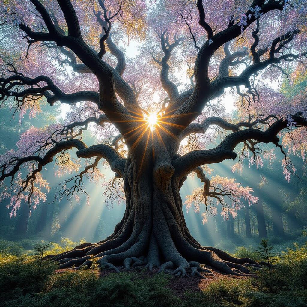 Crystal Tree: Ethereal Forest in Hyperrealistic Style