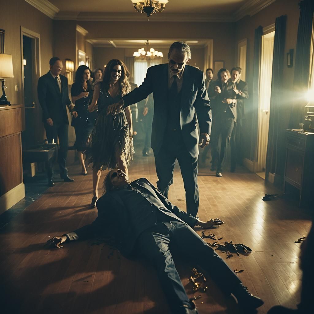 Decomposing Corpse Dances in Dimly Lit Film Still