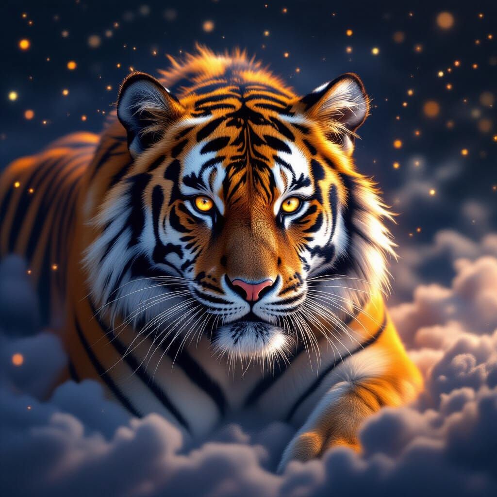 Bengal Tiger Emerges from Cosmic Nebula