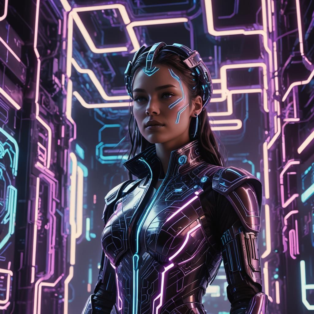 Cyberpunk Goddess in Neon Digital Realm