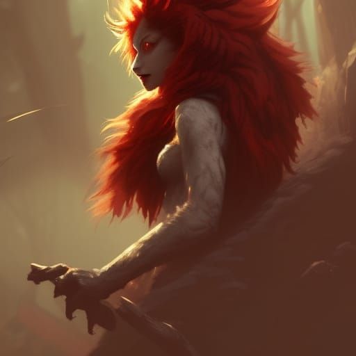 Red-Furred Werewolf Girl: Dark Fantasy Concept Art