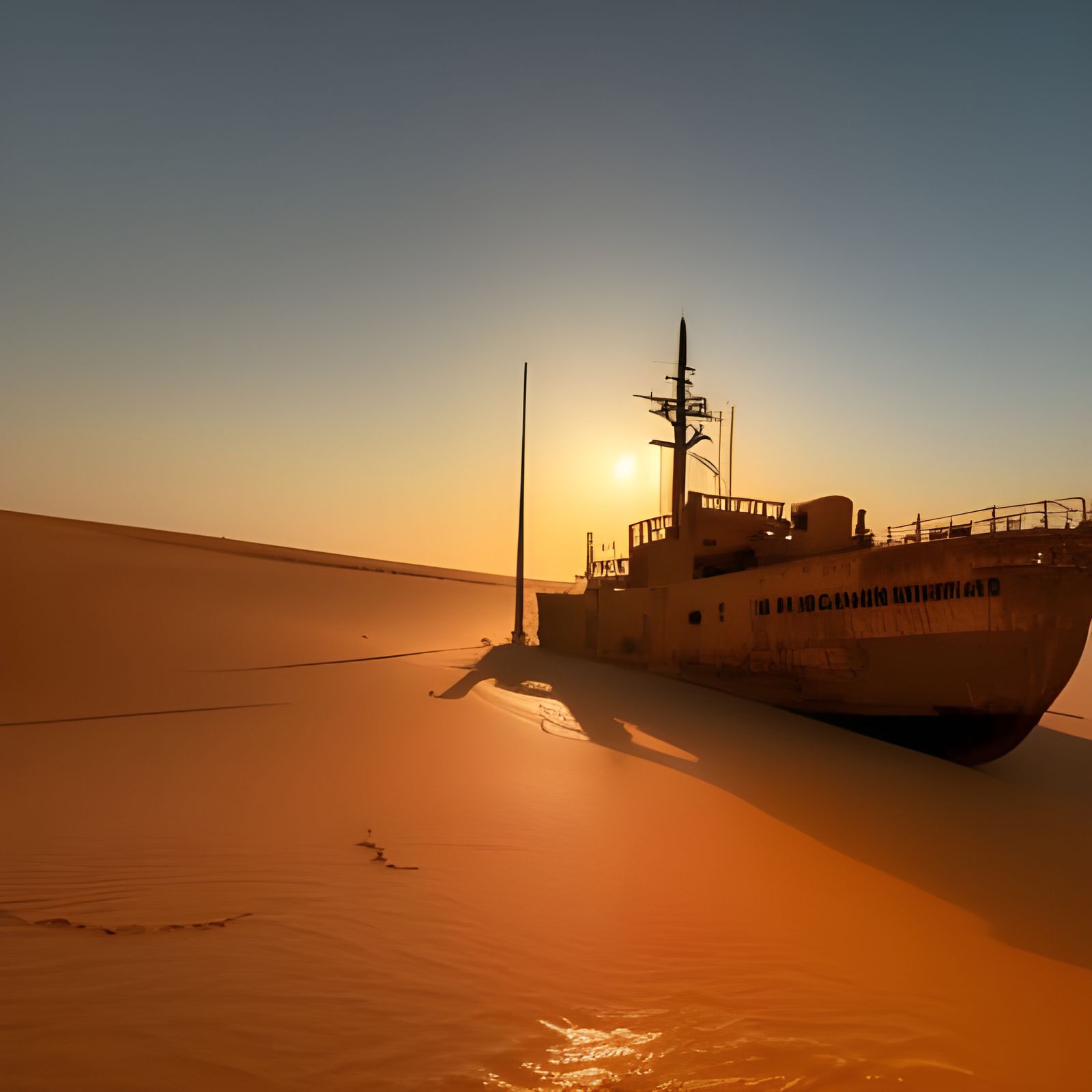 Rusty Ship in Desert Sunrise: Professional Photography