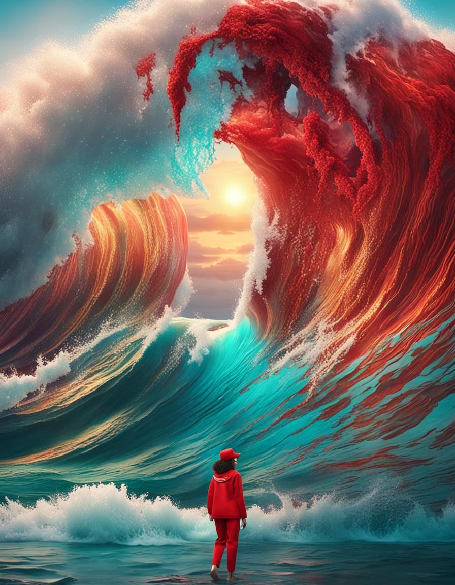 Kamala Harris in Crimson Ocean, Fantasy Art