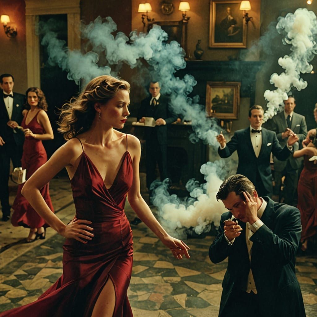 Sultry Noir Femme Fatale in Smoky Nightclub